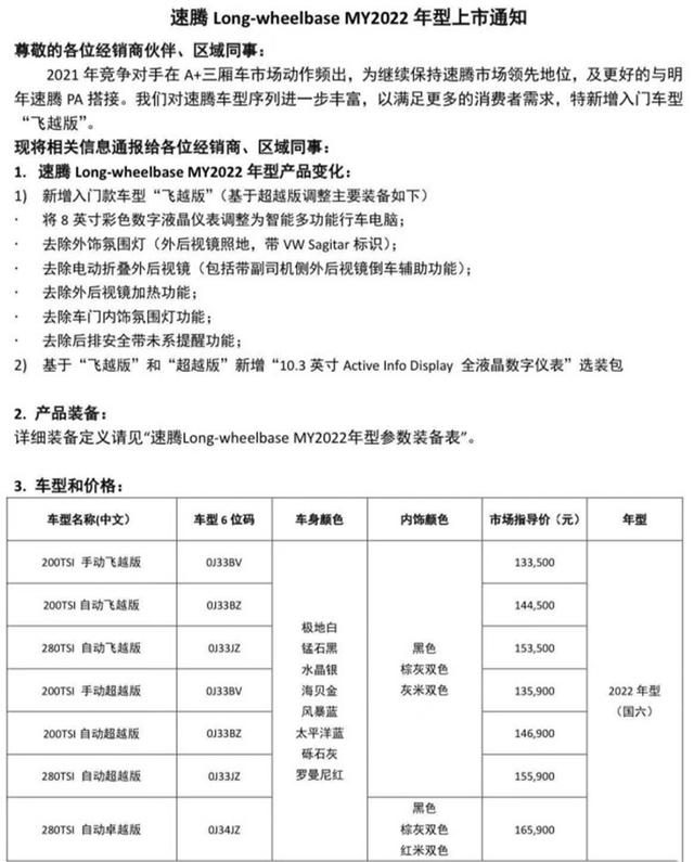 新速腾2022款报价及图片，2022款大众速腾售价曝光