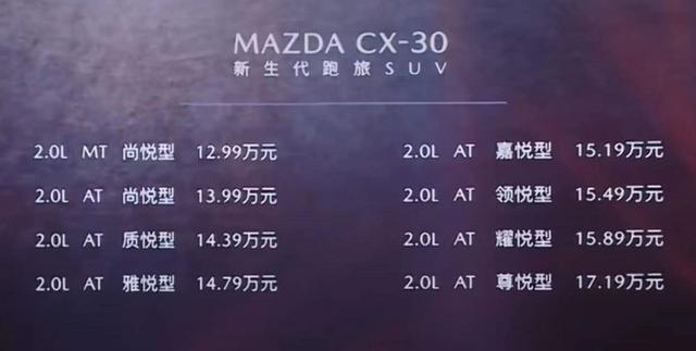 长安马自达cx30新车价格，长安马自达cx30最新消息